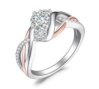JewelryPalace Infinity Twisted Cubic Zirconia 3 Stones Engagement Ring for Her, Love Knot 14K Rose Gold Plated Promise Ring for Women, Wave Simulated Diamond CZ Anniversary Ring O