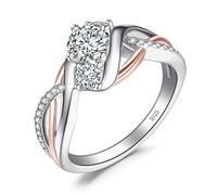 JewelryPalace Infinity Twisted Cubic Zirconia 3 Stones Engagement Rings For Her, Love Knot 925 Sterling Silver 14K Rose Gold Promise Ring For Her, Wave Simulated Diamond CZ Anniversary Ring Size 7.5