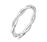 JewelryPalace Love Rope Infinity Cubic Zirconia Wedding Band for Women, Twisted 14K White Gold Plated Promise Ring for Her, Wave Simulated Diamond Anniversary Stackable Rings Q