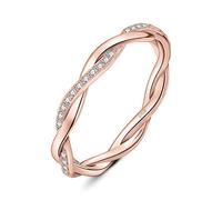 JewelryPalace Love Rope Infinity Moissanite Wedding Band for Women, Twisted 14K Rose Gold 925 Sterling Silver Promise Ring for Her, Wave Simulated Diamond Anniversary Stackable Rings VVS D-F T