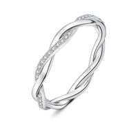 JewelryPalace Love Rope Infinity Moissanite Wedding Band for Women, Twisted 14K White Gold 925 Sterling Silver Promise Ring for Her, Wave Simulated Diamond Anniversary Stackable Rings VVS D-F Q