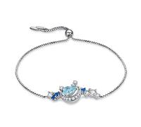 JewelryPalace Moon Star 2.2ct Pear Cut Genuine Sky Blue Topaz Created Sapphire Adjustable Link Bolo Bracelet for Women, 14k Gold Plated 925 Sterling Silver Bracelet for Her, Gemstone Jewellery Sets