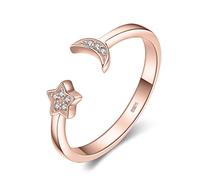 JewelryPalace Moon Star Cubic Zirconia Open Adjustable Rings, 14K Gold Plated 925 Sterling Silver Rings for Women, Simulated Diamond Cuff Finger Thumb Band Ring, Girls Womens Jewellery Gifts