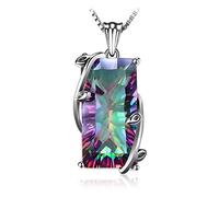 JewelryPalace Multicolor Luxurious 15.2ct Rectangle Genuine Rainbow Quartz Pendant Necklaces for Women, 14K White Gold Plated 925 Sterling Silver Necklace for Her, Natural Gemstones 18 Inches Chain