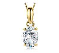 JewelryPalace Oval Cut 1ct 2ct Moissanite Solitaire Pendant Necklace for Women, Simulated Diamond 925 Sterling Silver 14k White Gold Plated Necklaces for Her VVS D-F, 18 Inch Box chain