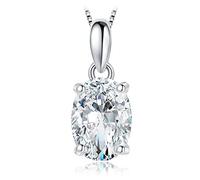 JewelryPalace Oval Cut 1ct 2ct Moissanite Solitaire Pendant Necklace for Women, Simulated Diamond 925 Sterling Silver 14k White Gold Plated Necklaces for Her VVS D-F, 18 Inch Box chain