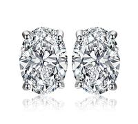 JewelryPalace Oval Cut 2ct Cubic Zirconia Solitaire Stud Earrings for Women, 925 Sterling Silver 14k White Gold Plated Earrings for Her, Classic Simulated Diamond Earrings VVS D-F