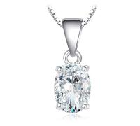 JewelryPalace Oval Cut 8 * 6mm 1ct Moissanite Solitaire Pendant Necklace for Women, Classic Simulated Diamond 14K White Gold Plated Necklaces for Her VVS D-F, 18 Inch Box chain
