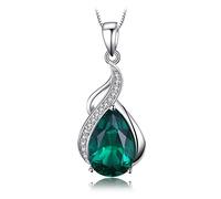 JewelryPalace Pear 2.8ct Simulated Nano Green Emerald Pendant Necklace for Women, 925 Sterling Silver White Gold Plated Necklace for Her, Fashion Anniversary Gemstone Gift for Girl 18 Inches Chain