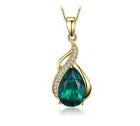 JewelryPalace Pear 2.8ct Simulated Nano Green Emerald Pendant Necklace for Women, 925 Sterling Silver Yellow Gold Plated Necklace for Her, Fashion Anniversary Gemstone Gift for Girl 18 Inches Chain