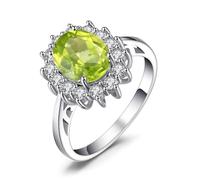 JewelryPalace Peridot Colored Cubic Zirconia Birthstone Halo Solitaire Engagement Rings For Women For Girls 14K White Gold Plated Ring Princess Diana William Kate Middleton Size M