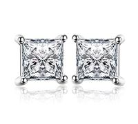 JewelryPalace Princess Cut 0.8ct Cubic Zirconia Solitaire Stud Earrings for Women, Square Shape 925 Sterling Silver, Classic Simulated Diamond Earrings VVS D-F