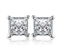 JewelryPalace Princess Cut 0.8ct Moissanite Solitaire Stud Earrings for Women, Square Shape 925 Sterling Silver Earrings for Her, Classic Simulated Diamond Earrings VVS D-F