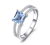 JewelryPalace Princess Cut 1.2ct Sky Blue Colored Created Spinel Solitaire Rings for Her, 14K White Gold Plated Ring for Women, Gemstone Jewellery Sets Rings