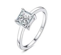 JewelryPalace Princess Cut 1ct Moissanite Solitaire Engagement Rings for Her, 14K White Gold Plated 925 Sterling Silver Promise Ring for Women, Anniversary Wedding Ring Jewellery Sets VVS D-F S