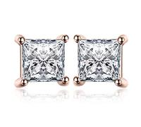 JewelryPalace Princess Cut Moissanite Solitaire Stud Earrings for Women, Square Shape 925 Sterling Silver Earrings for Her, Classic Simulated Diamond Earring VVS D-F