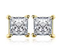 JewelryPalace Princess Cut Moissanite Solitaire Stud Earrings for Women, Square Shape 925 Sterling Silver Earrings for Her, Classic Simulated Diamond Earrings VVS D-F