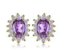 JewelryPalace Princess Diana Kate Middleton Class Gemstone Birthstone Amethyst Colored Cubic Zirconia Stud Earrings for Women, 14K Yellow Gold Plated Earrings for Women, Earings Set