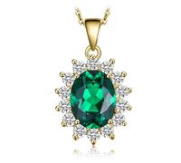 JewelryPalace Princess Diana Kate Middleton Class Gemstone Birthstone Emerald Colored Nano Crystal Statement Pendant Necklace for Women, 14K Yellow Gold Plated Necklace for Women, 18 Inch Box chain