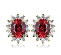JewelryPalace Princess Diana Kate Middleton Class Gemstone Birthstone Garnet Colored Cubic Zirconia Stud Earrings for Women, 14K Yellow Gold Plated Earrings for Women, Earings Set
