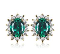 JewelryPalace Princess Diana Kate Middleton Class Gemstone Birthstone Green Nano Crystal Stud Earrings for Women, 14K Yellow Gold Plated Earrings for Women, Earings Set
