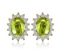 JewelryPalace Princess Diana Kate Middleton Class Gemstone Birthstone Peridot Colored Cubic Zirconia Stud Earrings for Women, 14K Yellow Gold Plated Earrings for Women, Earings Set