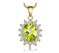 JewelryPalace Princess Diana Kate Middleton Class Gemstone Birthstone Peridot Colored Cubic Zirconia Pendant Necklace for Women, 14k Yellow Gold Plated Necklaces for Women, 18 Inch Box chain