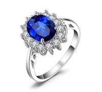 JewelryPalace Princess Diana Kate Middleton Class Gemstone Birthstone Royal Blue Created Spinel Emerald Halo Statement Engagement Rings for Women, Anniversary 14K White Gold Plated Promise Rings S