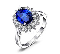 JewelryPalace Princess Diana Kate Middleton Class Gemstone Birthstone Sapphire Emerald Halo Statement Engagement Rings for Women, Anniversary White Gold Plated 925 Sterling Silver Promise Rings Girls