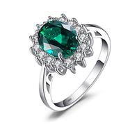 JewelryPalace Princess Diana Kate Middleton Class Gemstone Birthstone Sapphire Emerald Halo Statement Engagement Rings for Women, Anniversary 925 Sterling Silver Promise Rings Girls