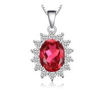 JewelryPalace Princess Diana Kate Middleton Class Gemstone Birthstone Sapphire Emerald Statement Pendant Necklace for Women, 14K White Gold Plated Necklaces for Women, 18 Inch Box chain (Created Ruby)