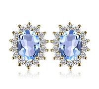 JewelryPalace Princess Diana Kate Middleton Class Gemstone Birthstone Swiss Blue Colored Glass Stud Earrings for Women, 14K Yellow Gold Plated Earrings for Women, Earings Set