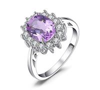 JewelryPalace Princess Diana Kate Middleton Gemstone 1.8ct Genuine Purple Amethyst Halo Statement Engagement Rings for Women, 14K White Gold Plated 925 Sterling Silver Promise Rings for Her 7.5
