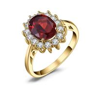 JewelryPalace Princess Diana Kate Middleton Gemstone Birthstone Garnet Colored Cubic Zirconia Halo Statement Engagement Rings for Women, 14K Yellow Gold Plated Promise Rings for Her Size R