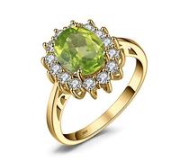 JewelryPalace Princess Diana Kate Middleton Gemstone Birthstone Genuine Peridot Halo Statement Engagement Rings for Women, 14K Yellow Gold Plated 925 Sterling Silver Promise Rings for Her Size 4