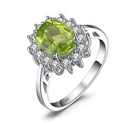 JewelryPalace Princess Diana Kate Middleton Gemstone Birthstone Genuine Peridot Halo Statement Engagement Rings for Women, 14K White Gold Plated 925 Sterling Silver Promise Rings for Her Size 4