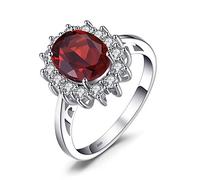 JewelryPalace Princess Diana Kate Middleton Gemstone Birthstone Genuine Red Garnet Halo Statement Engagement Rings for Women, 14K White Gold Plated 925 Sterling Silver Promise Rings for Her Size 7.5