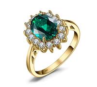 JewelryPalace Princess Diana Kate Middleton Gemstone Birthstone Green Emerald Halo Statement Engagement Rings for Women, 14K Rose Gold Plated 925 Sterling Silver Promise Rings for Her Size 10