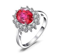 JewelryPalace Princess Diana Kate Middleton Gemstone Birthstone Red Ruby Halo Statement Engagement Rings for Women, 14K White Gold Plated 925 Sterling Silver Promise Rings for Her Size 4.5