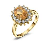 JewelryPalace Princess Diana Kate Middleton Gemstone Birthstone Yellow Amethyst Halo Statement Engagement Rings for Women, 14K Yellow Gold Plated 925 Sterling Silver Promise Rings for Her Size 7
