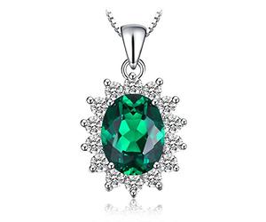 JewelryPalace Princess Diana William Kate Natural Peridot Amethyst Topaz Created Sapphire Emerald Ruby Gemstone Pendant Necklace 925 Sterling Silver (Created Emerald)