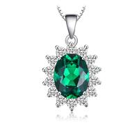 JewelryPalace Princess Diana William Kate Peridot Amethyst Topaz Created Sapphire Emerald Colored Nano Crystal Ruby Gemstone Pendant Necklace 14K White Gold Plated (Created Emerald)