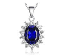 JewelryPalace Princess Diana William Kate Royal Blue Created Spinel Amethyst Colored Cubic Zirconia Sky Blue Colored Created Spinel Created Sapphire Gemstone Pendant Necklace 14K White Gold Plated