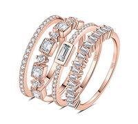 JewelryPalace Princess Emerald Cut CZ Stackable Wedding Ring Eternity Bands for Women, Cubic Zirconia 925 Sterling Silver 14K Rose Gold Plated Promise Ring for Her, 4pc Anniversary Ring Sets Size 5.5