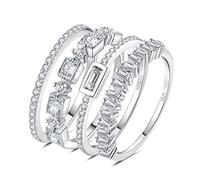 JewelryPalace Princess Emerald Cut CZ Stackable Wedding Ring Eternity Bands for Women, Cubic Zirconia R25 Sterling Silver 14K White Gold Promise Ring for Her, 4pc Anniversary Ring Sets J