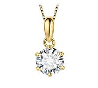 JewelryPalace Round 0.5ct Moissanite Solitaire Pendant Necklace for Women, Classic Simulated Diamond 925 Sterling Silver 14k Yellow Gold Plated Necklaces for Her VVS D-F, 18 Inch Box chain