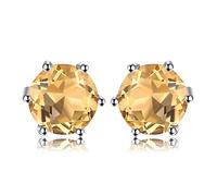 JewelryPalace Round 0.9ct Natural Citrine Stud Earrings for Women, 925 Sterling Silver 14k White Gold Plated Stud Earrings for Her, Genuine Gemstone Jewellery Gift for Girl