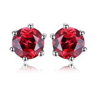 JewelryPalace Round 1.3ct Natural Red Garnet Stud Earrings for Women, 925 Sterling Silver 14k White Gold Plated Stud Earrings for Her, Genuine Gemstone Jewellery Gift for Girl