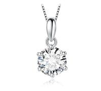 JewelryPalace Round 6.5mm 1ct Moissanite Solitaire Pendant Necklace for Women, Classic Simulated Diamond 925 Sterling Silver 14k White Gold Plated Necklaces for Her VVS D-F, 18 Inch Box chain