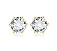 JewelryPalace Round Cut 6.5mm 2ct Moissanite Solitaire Stud Earrings for Women, 925 Sterling Silver 14k Yellow Gold Plated Earrings for Her, Classic Simulated Diamond Earrings VVS D-F